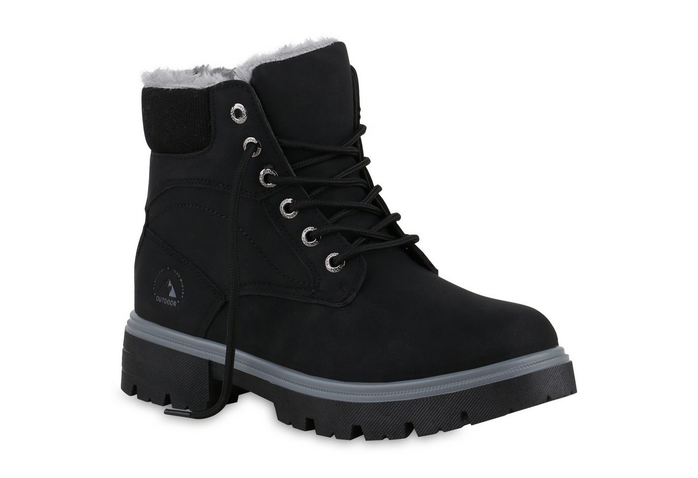 VAN HILL 841423 Stiefelette Damen Warm Gefütterte Worker Boots Stiefeletten Bequeme