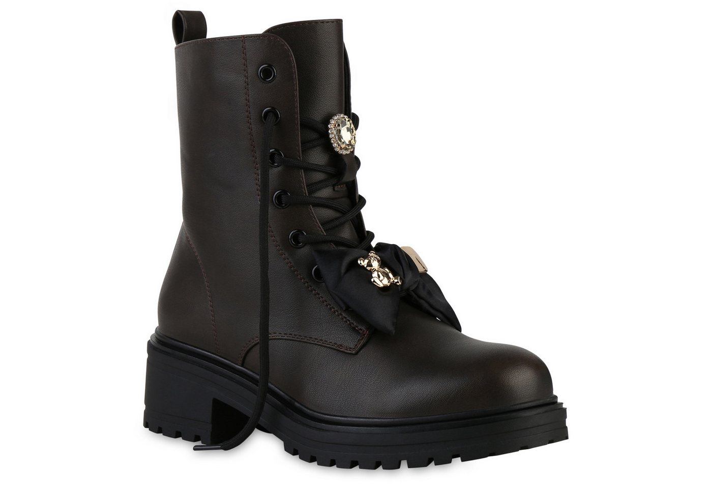 VAN HILL 841443 Schnürstiefelette Damen Gefütterte Schnürstiefeletten Stiefeletten Schleifen