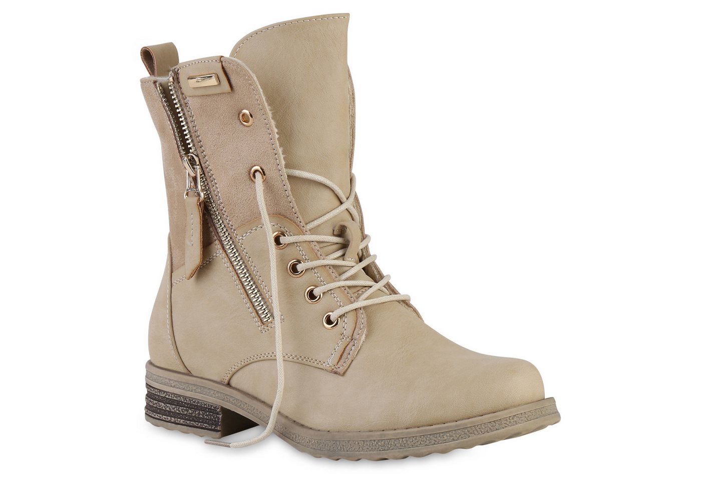 VAN HILL 841451 Schnürstiefelette Damen Leicht Gefüttert Schnürstiefeletten Stiefelette Zipper Schuh