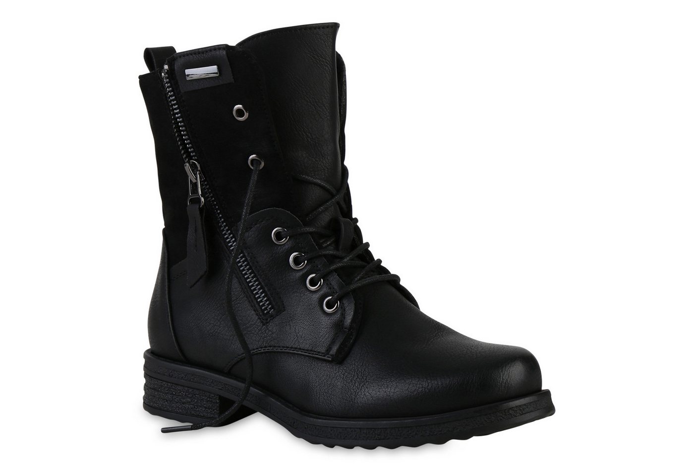 VAN HILL 841451 Schnürstiefelette Damen Leicht Gefüttert Schnürstiefeletten Stiefelette Zipper Schuh
