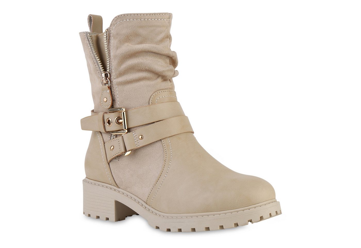 VAN HILL 841452 Bikerboots Damen Leicht Gefütterte Biker Boots Stiefeletten Schnallen