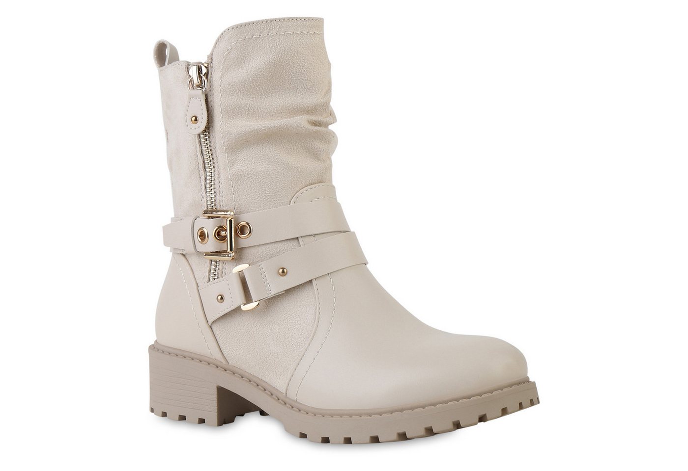 VAN HILL 841452 Bikerboots Damen Leicht Gefütterte Biker Boots Stiefeletten Schnallen