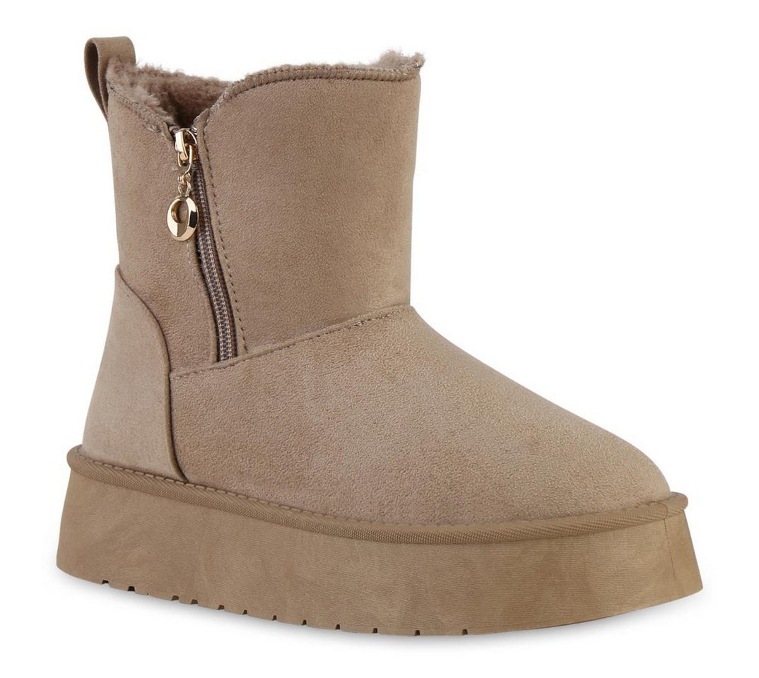 VAN HILL 841457 Winterstiefelette Damen Warm Gefüttert Winter Boots Stiefelette Bequem Zipper (braun)