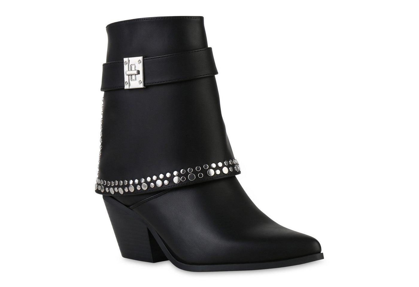 VAN HILL 841458 Cowboy Boots Damen Leicht Gefütterte Cowboy Boots Stiefeletten Nieten