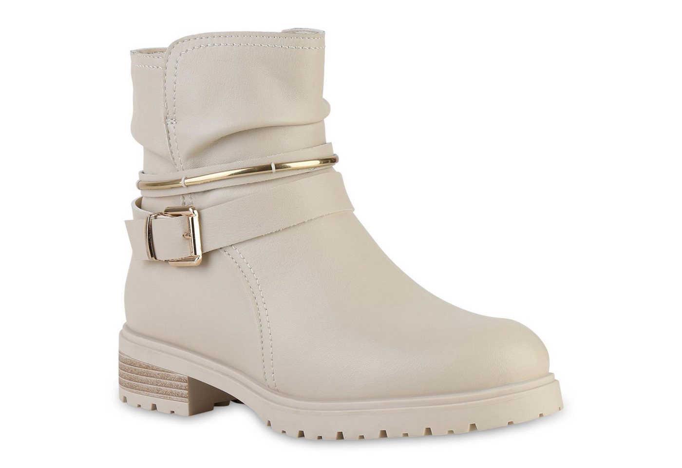 VAN HILL 841459 Bikerboots Damen Biker Boots Stiefeletten Metallic Profil-Sohle