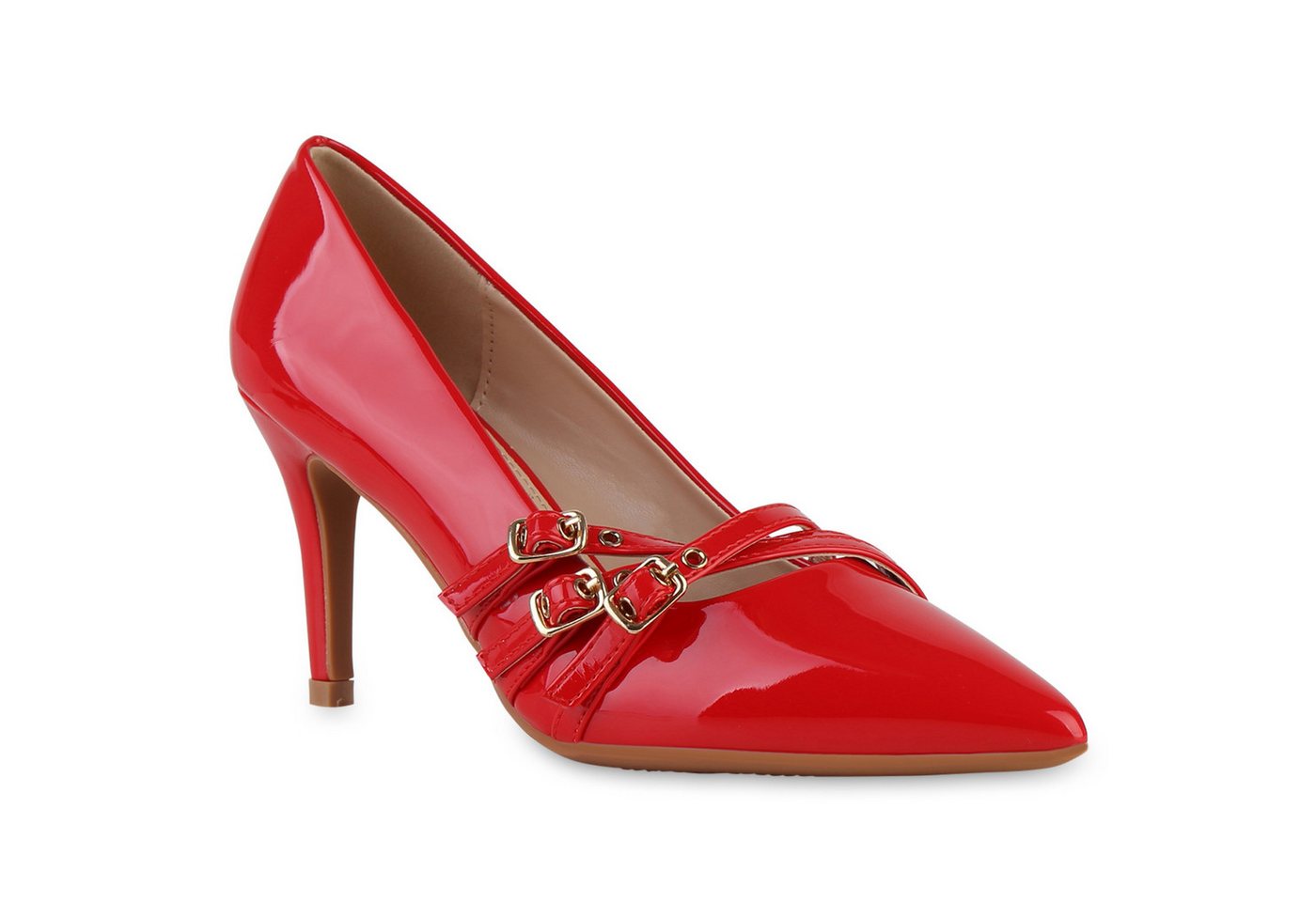 VAN HILL 841480 Pumps Damen Spitze Pumps Schnallen Stiletto Absatzschuhe Lack