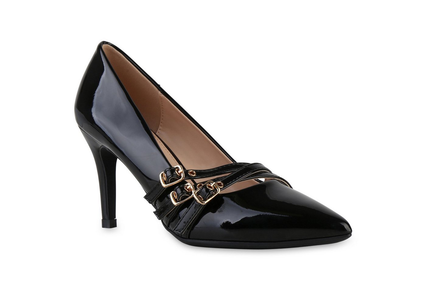 VAN HILL 841480 Pumps Damen Spitze Pumps Schnallen Stiletto Absatzschuhe Lack