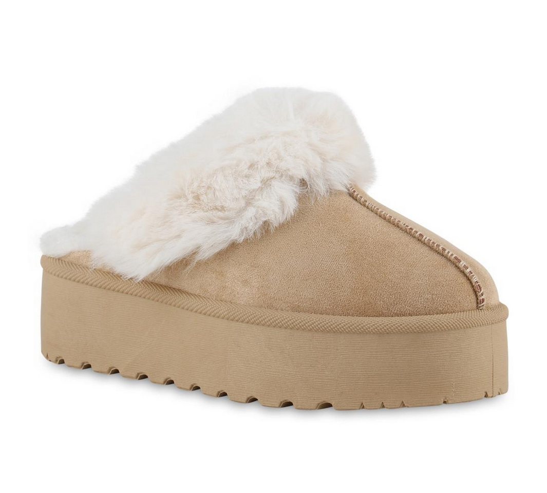 VAN HILL 841494 Hausschuh Damen Warm Gefüttert Pantoffeln Hausschuhe Bequem Kunstfell