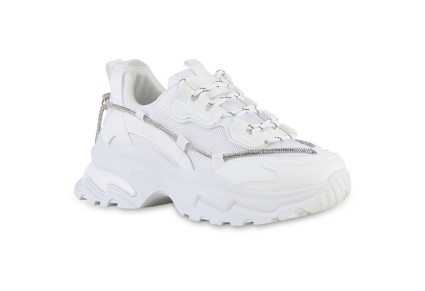 VAN HILL 841535 Plateausneaker Damen Plateau Sneaker Schnürer Glitzer Profil-Sohle