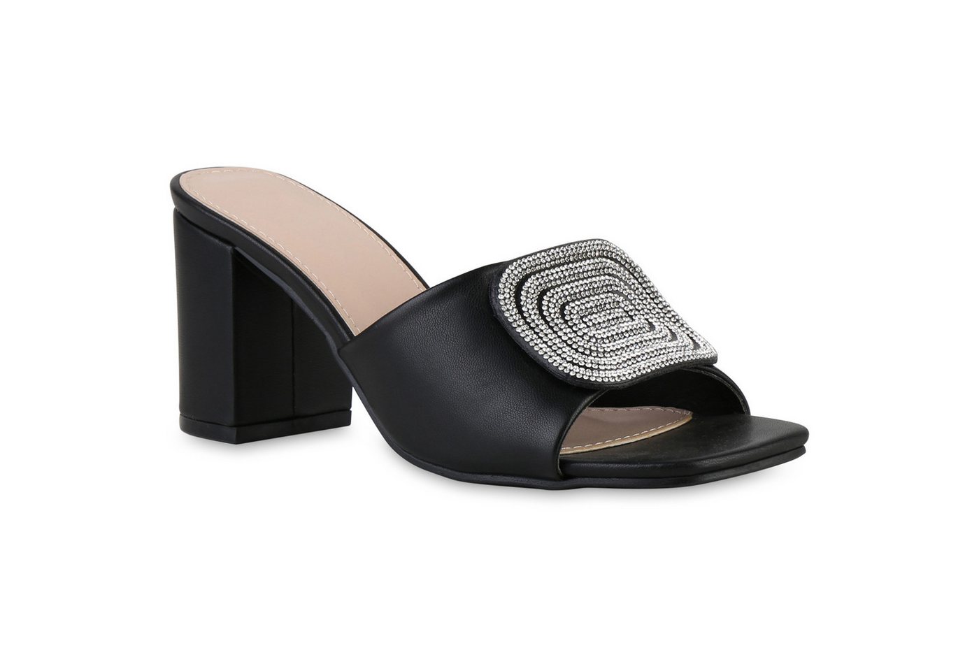 VAN HILL 841538 Sandalette Damen Pantoletten Sandaletten Strass Leder-Optik Absatz-