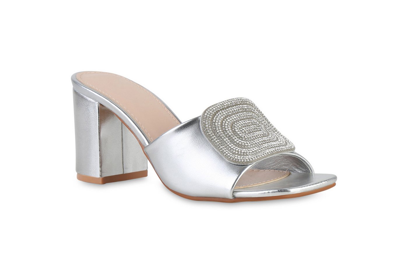 VAN HILL 841538 Sandalette Damen Pantoletten Sandaletten Strass Leder-Optik Absatz-