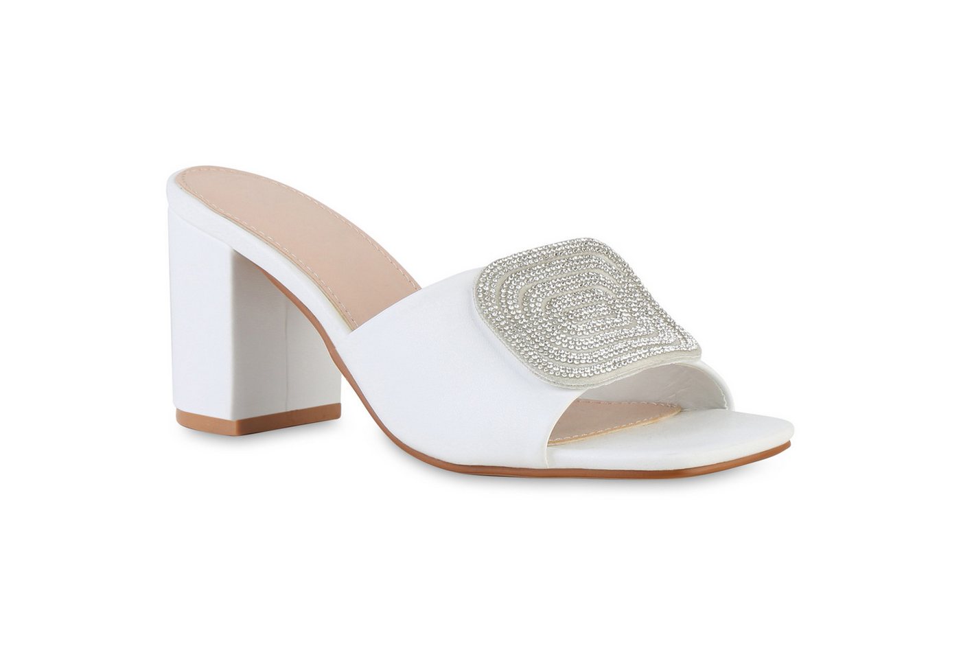 VAN HILL 841538 Sandalette Damen Pantoletten Sandaletten Strass Leder-Optik Absatz-