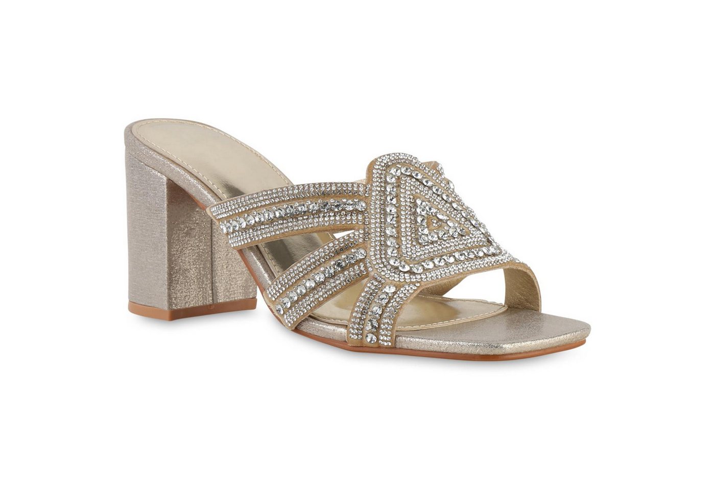 VAN HILL 841539 Sandalette Damen Pantoletten Sandaletten Strass Cut-Outs Absatz-