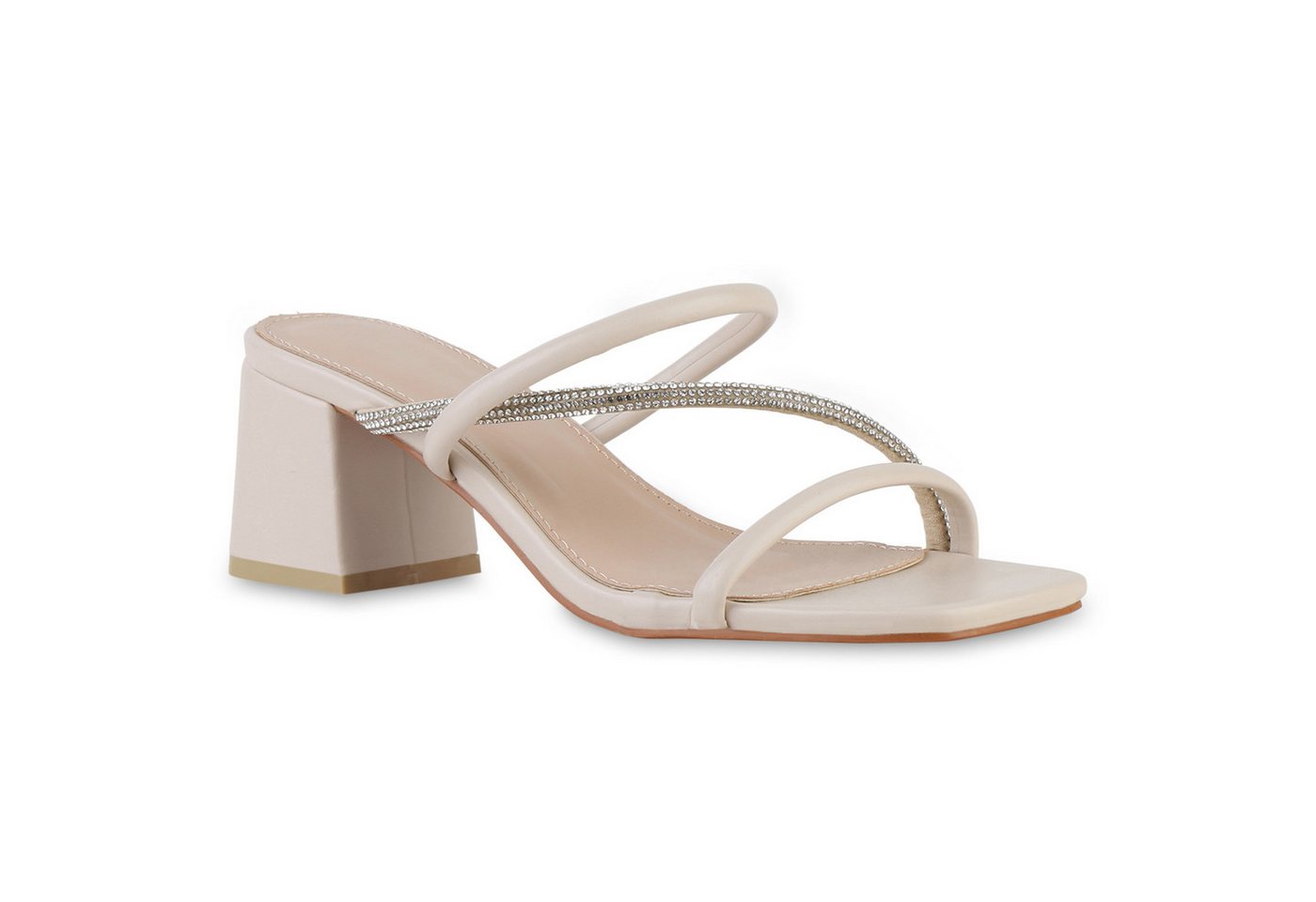 VAN HILL 841540 Sandalette Damen Pantoletten Sandaletten Strass Blockabsatz Freizeit