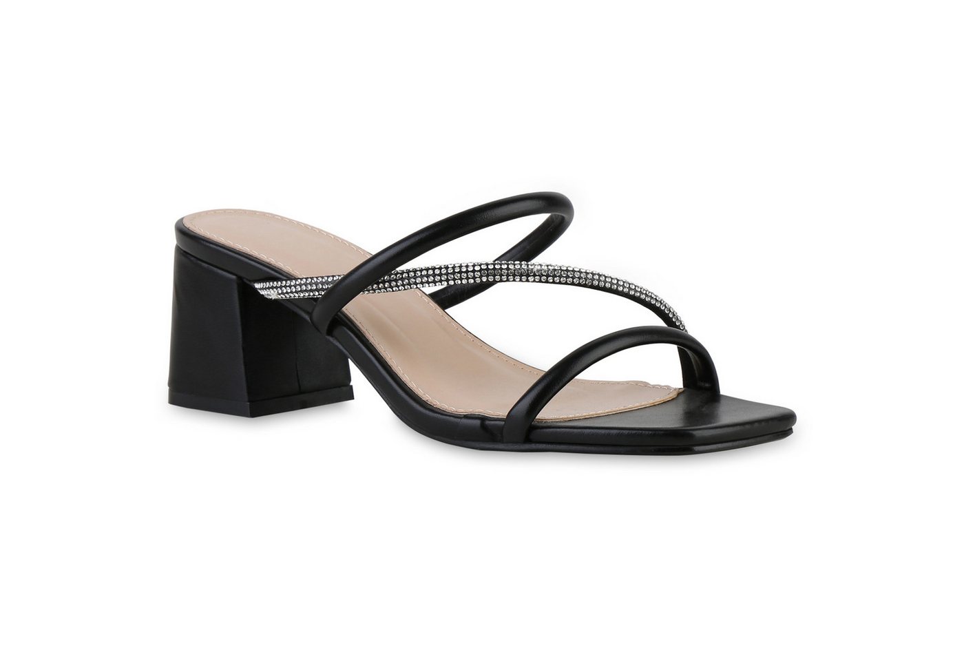 VAN HILL 841540 Sandalette Damen Pantoletten Sandaletten Strass Blockabsatz Freizeit