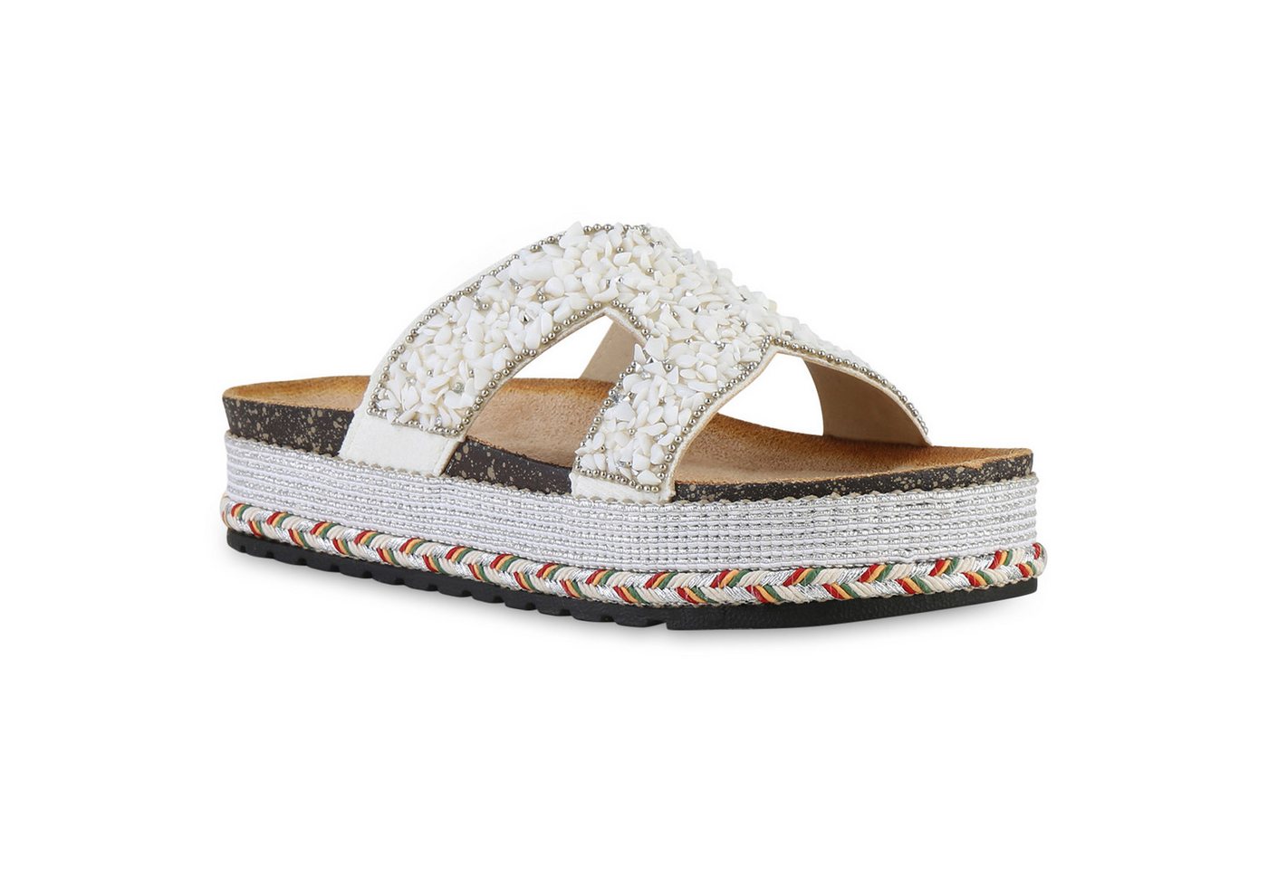 VAN HILL 841547 Sandalette Damen Pantoletten Sandaletten Nieten Zierperlen Plateau