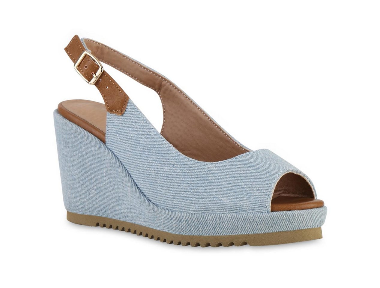 VAN HILL 841550 Keilsandalette Damen Keilsandaletten Sandalette Plateau Vorne Profil-Sohle