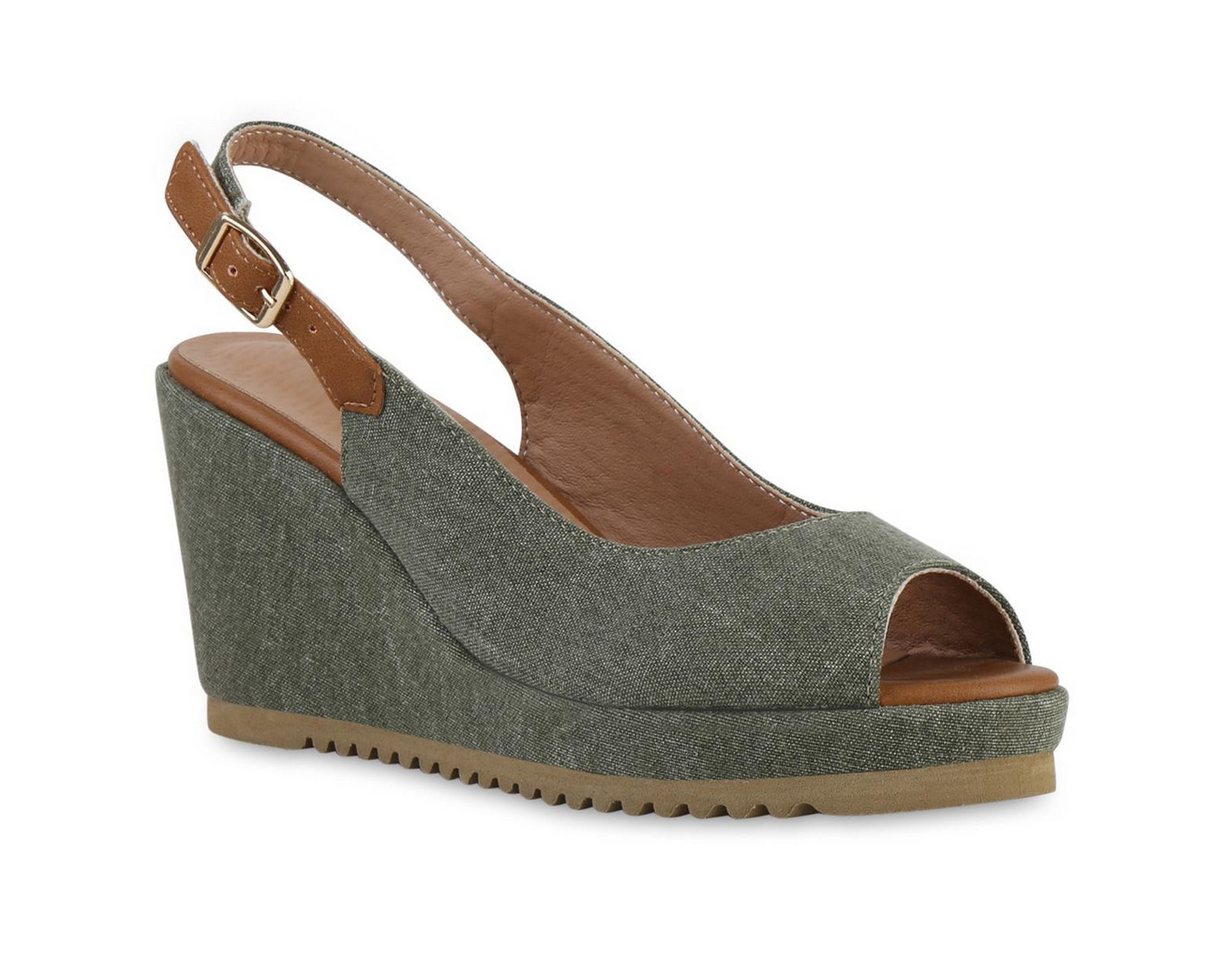 VAN HILL 841550 Keilsandalette Damen Keilsandaletten Sandalette Plateau Vorne Profil-Sohle