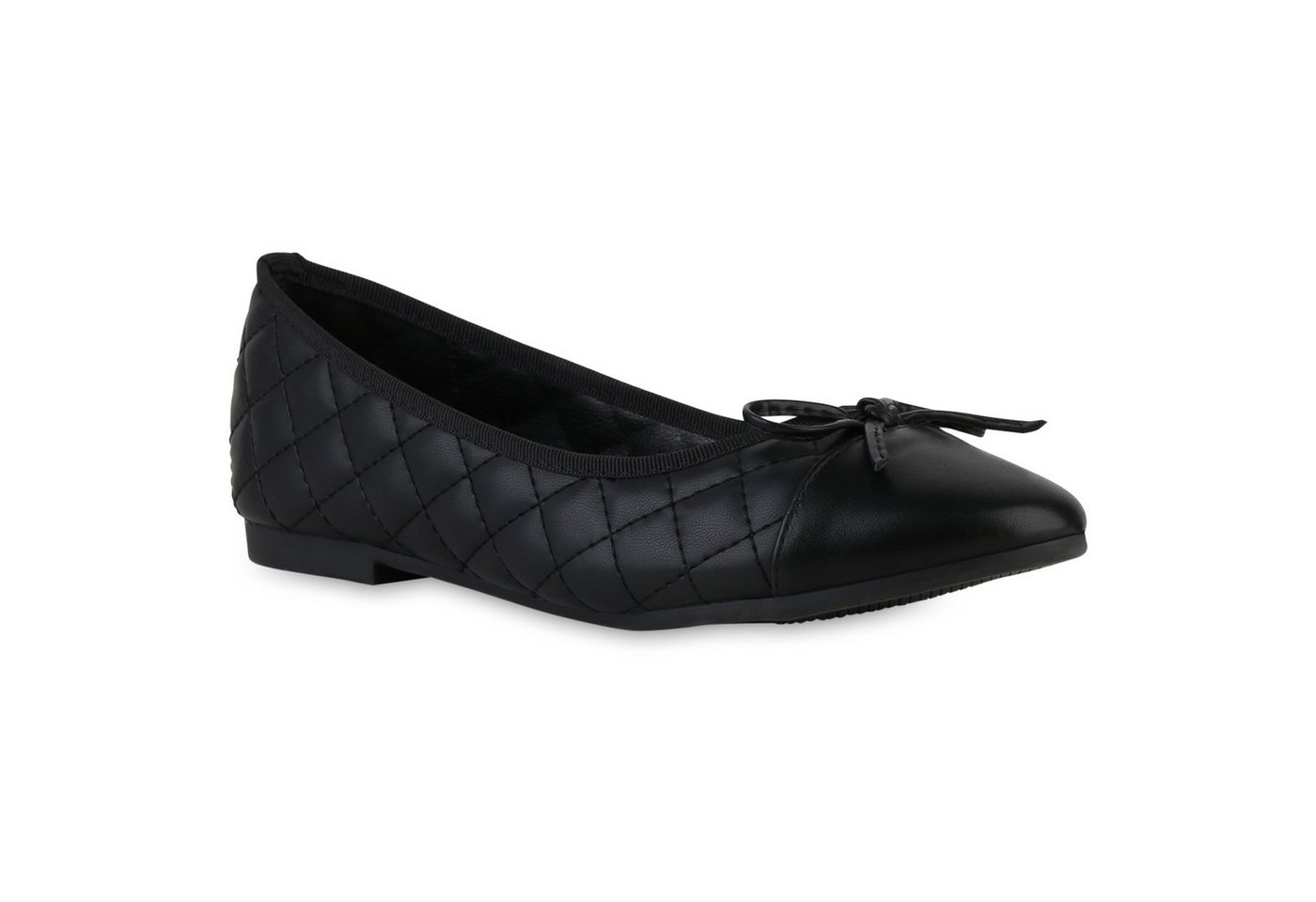 VAN HILL 841554 Ballerina Damen Klassische Ballerinas Gesteppte Leder-Optik Schleifen