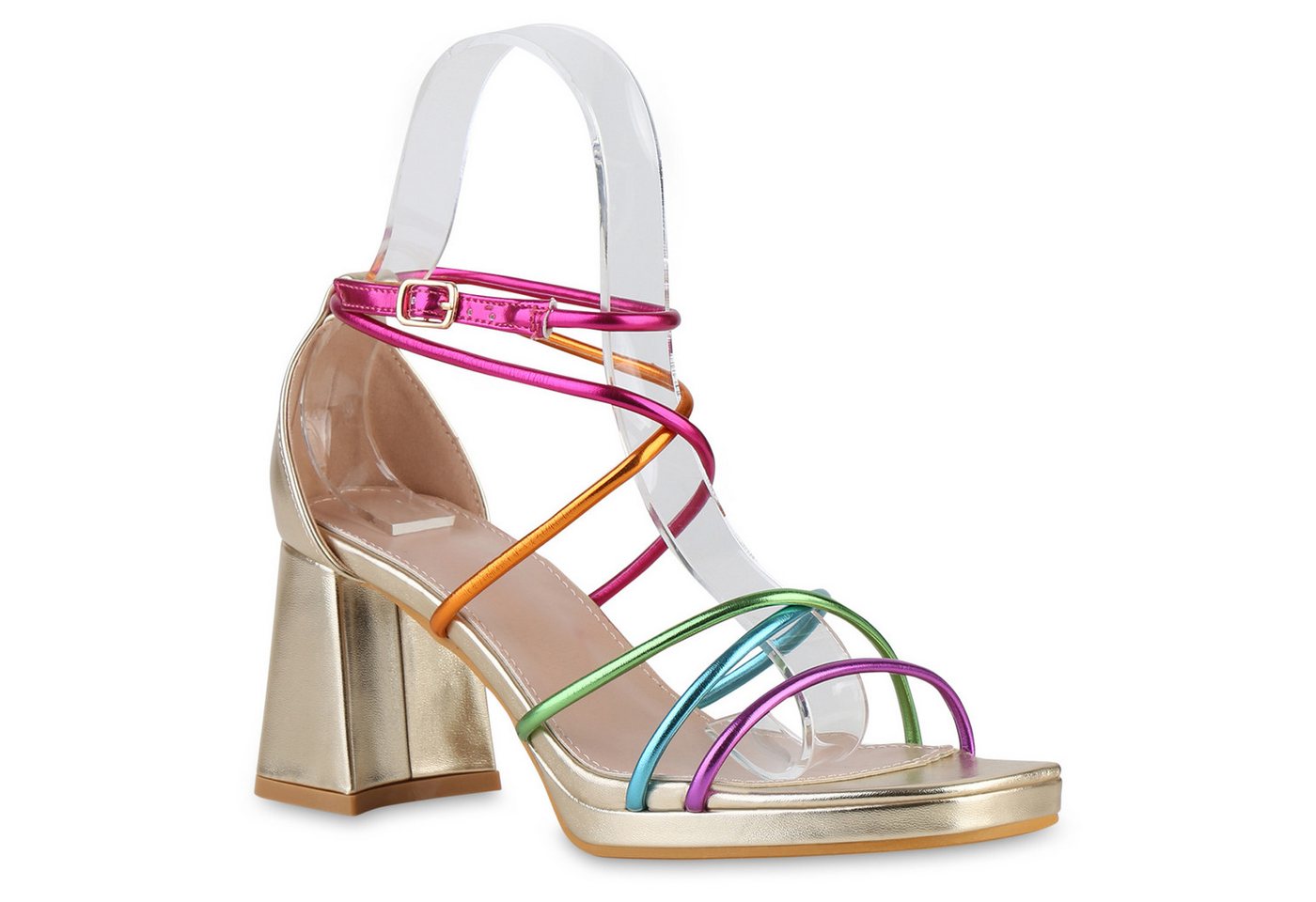 VAN HILL 841569 Riemchensandalette Damen Riemchensandaletten Sandaletten Leder-Optik Plateau- (bunt)