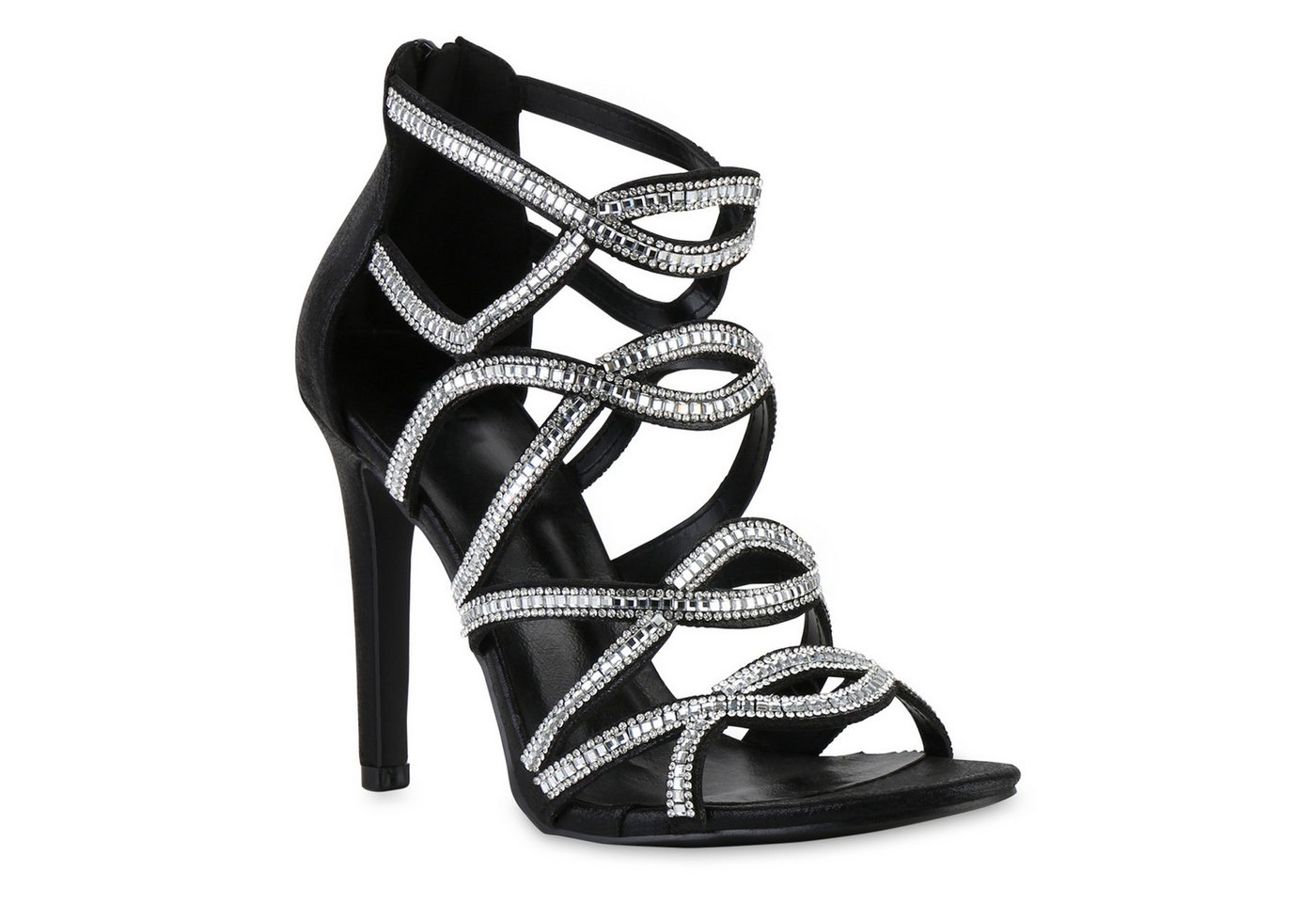VAN HILL 841573 High-Heel-Sandalette Damen High Heels Stiletto Sandaletten Strass Cut-Outs Party