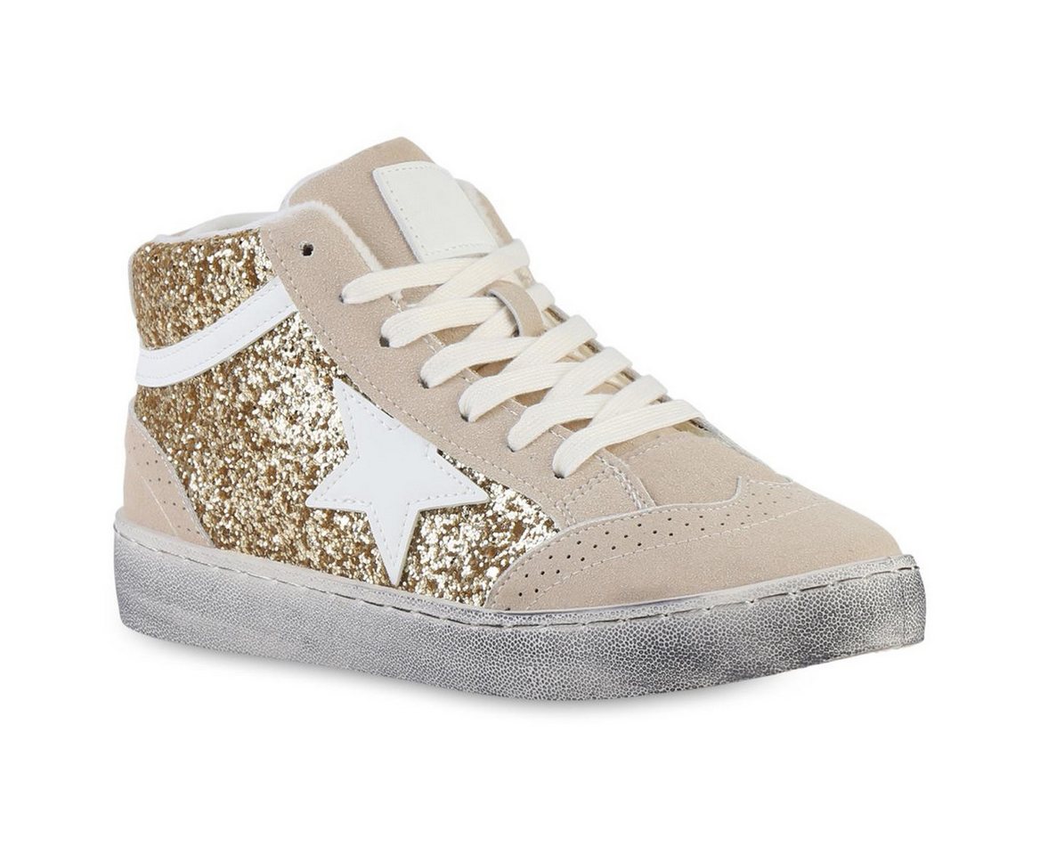 VAN HILL 841577 Sneaker Damen Sneaker High Schnürer Glitzer Freizeit Schnür-