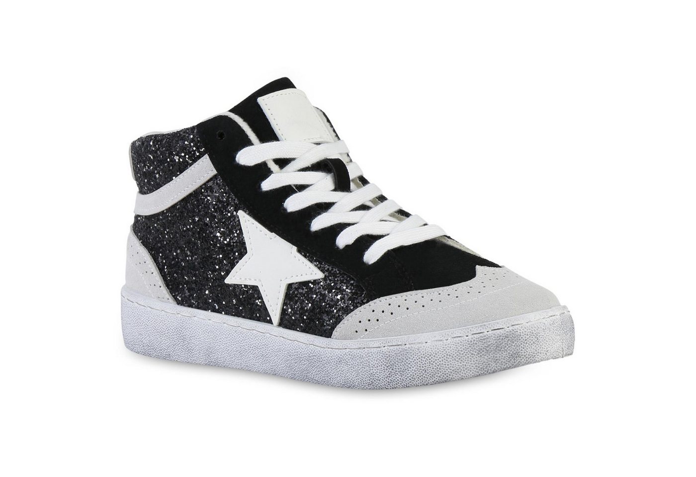 VAN HILL 841577 Sneaker Damen Sneaker High Schnürer Glitzer Freizeit Schnür-