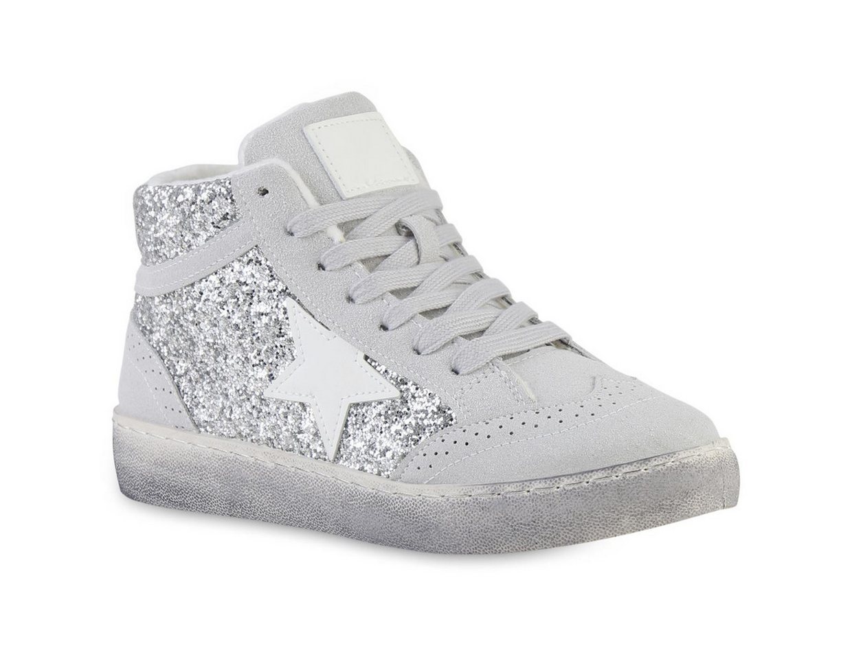 VAN HILL 841577 Sneaker Damen Sneaker High Schnürer Glitzer Freizeit Schnür-