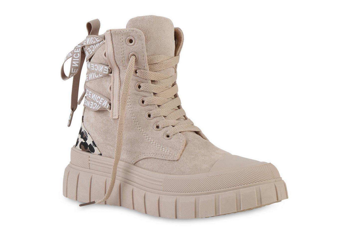 VAN HILL 841579 Sneaker Damen Sneaker High Schnürer Prints Profil-Sohle Freizeit