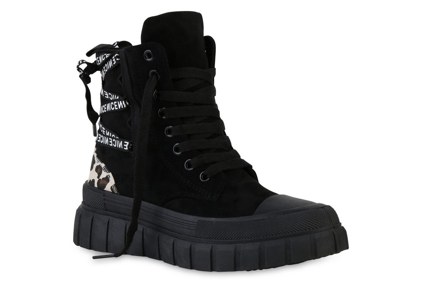 VAN HILL 841579 Sneaker Damen Sneaker High Schnürer Prints Profil-Sohle Freizeit