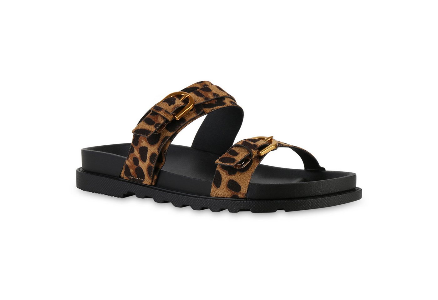 VAN HILL 841594 Pantolette Damen Pantoletten Sandalen Bequeme Schnallen Profil-Sohle