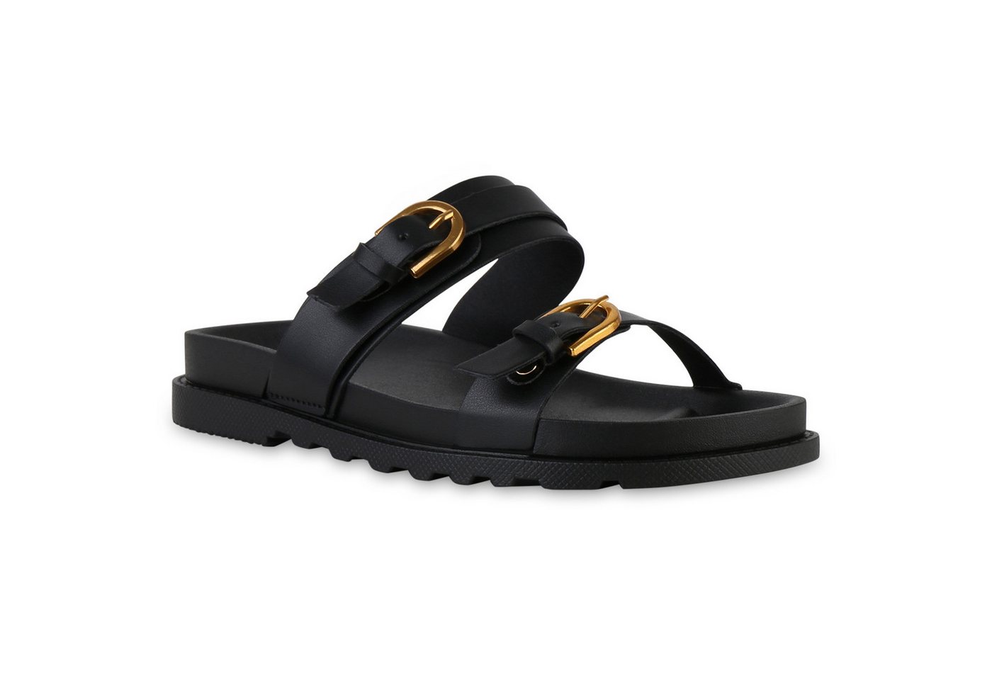 VAN HILL 841594 Pantolette Damen Pantoletten Sandalen Bequeme Schnallen Profil-Sohle