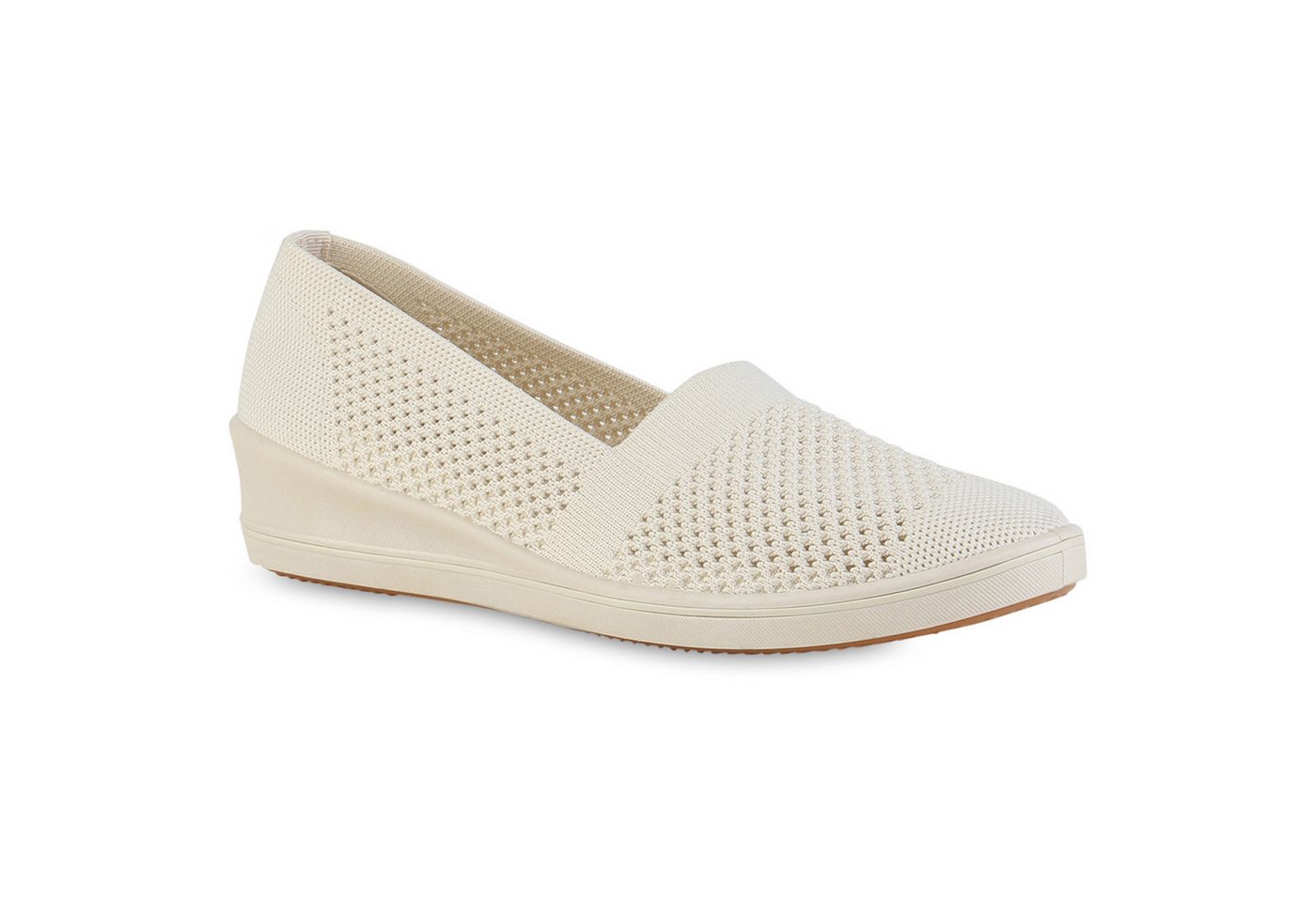 VAN HILL 841597 Slipper Damen Keilslipper Keilabsatz Bequem Strick Freizeit Slip On