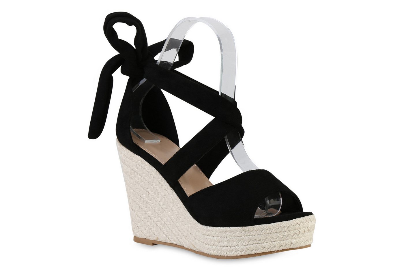 VAN HILL 841604 Keilsandalette Damen Keilsandaletten Sandaletten Bast Plateau Vorne