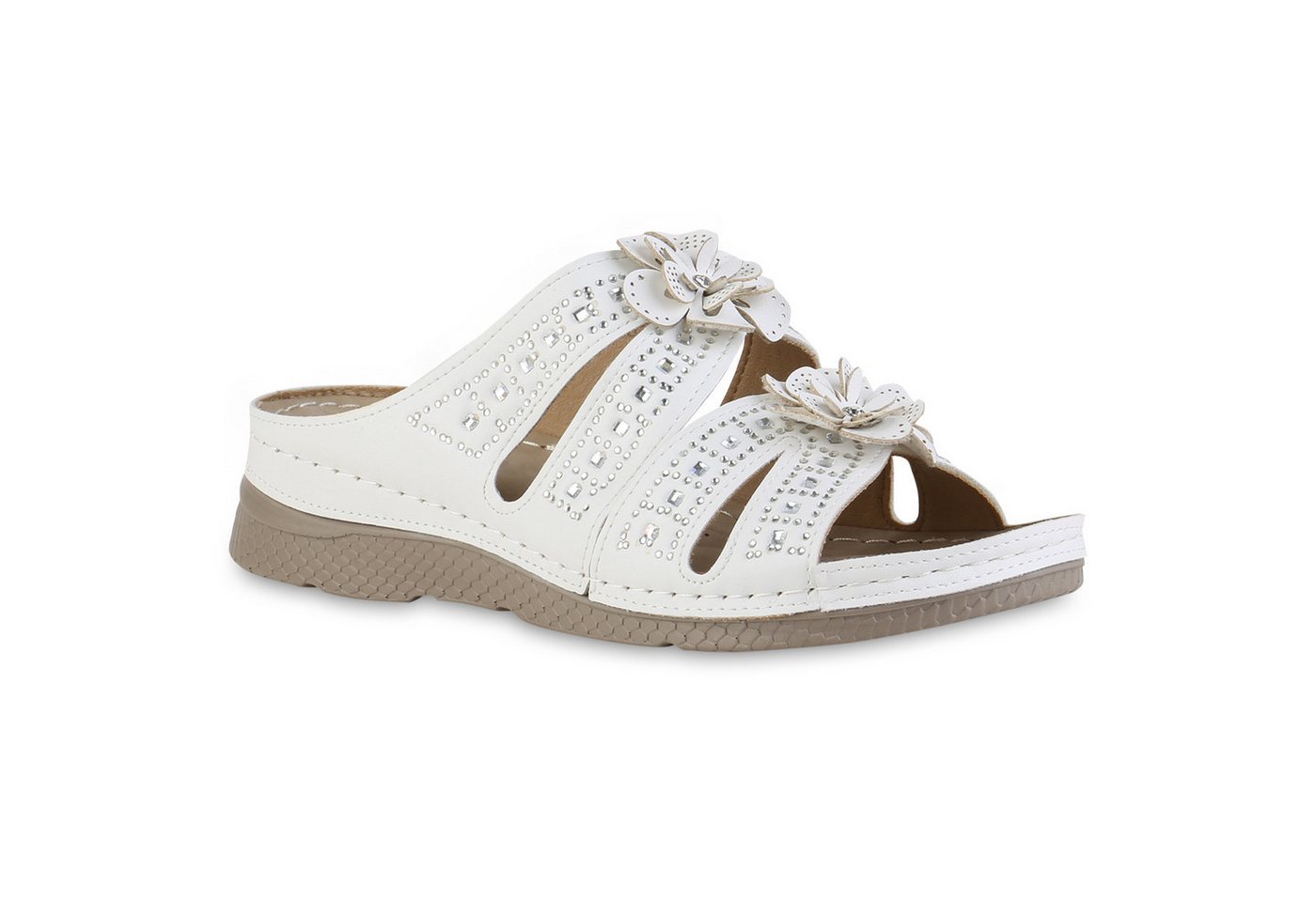 VAN HILL 841606 Sandale Damen Komfort Sandalen Bequeme Blumen Strass Cut-Outs