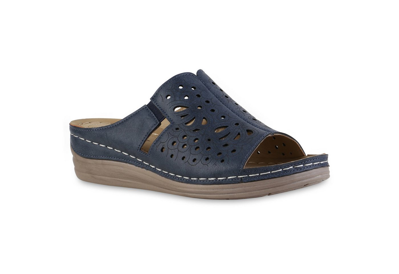 VAN HILL 841607 Sandale Damen Komfort Sandalen Bequeme Cut-outs Freizeit Keilabsatz