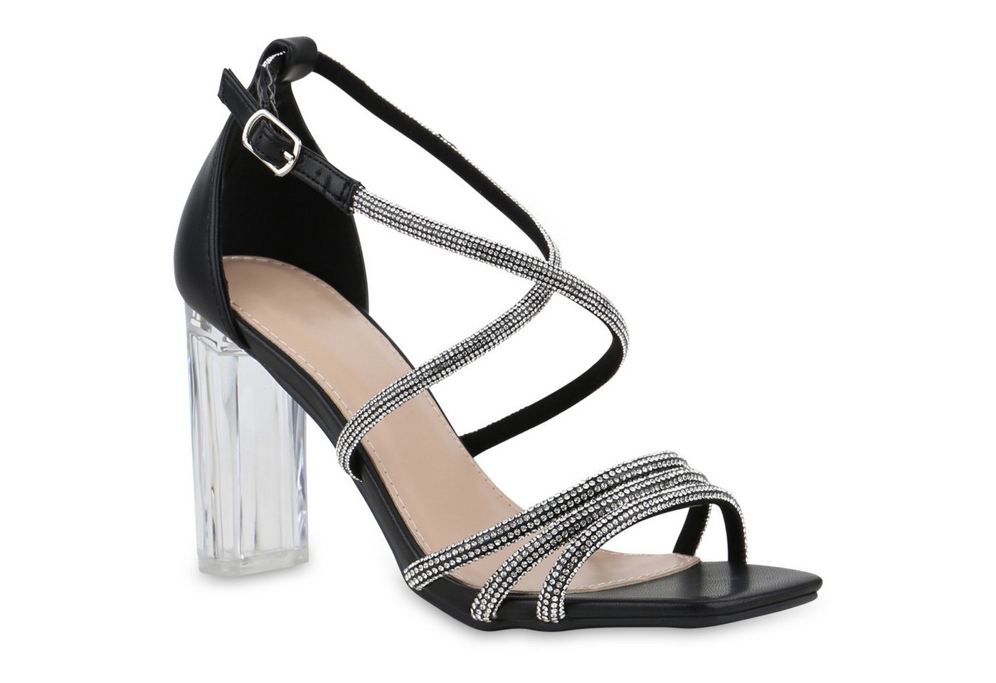 VAN HILL 841609 Riemchensandalette Damen Riemchensandaletten Sandaletten Elegante Strass Party