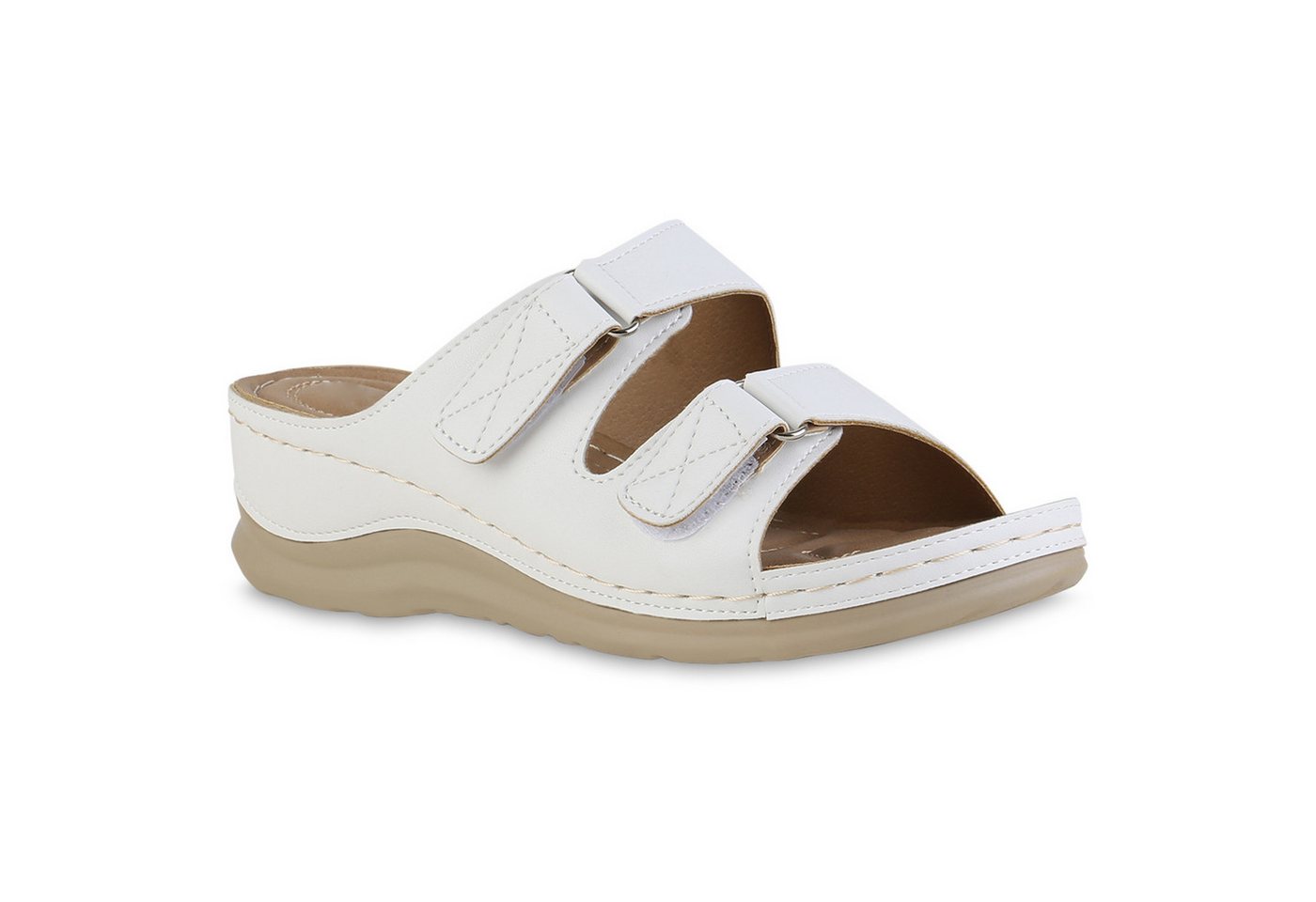 VAN HILL 841615 Sandale Damen Komfort Sandalen Bequeme Keilabsatz Basic Leder-Optik