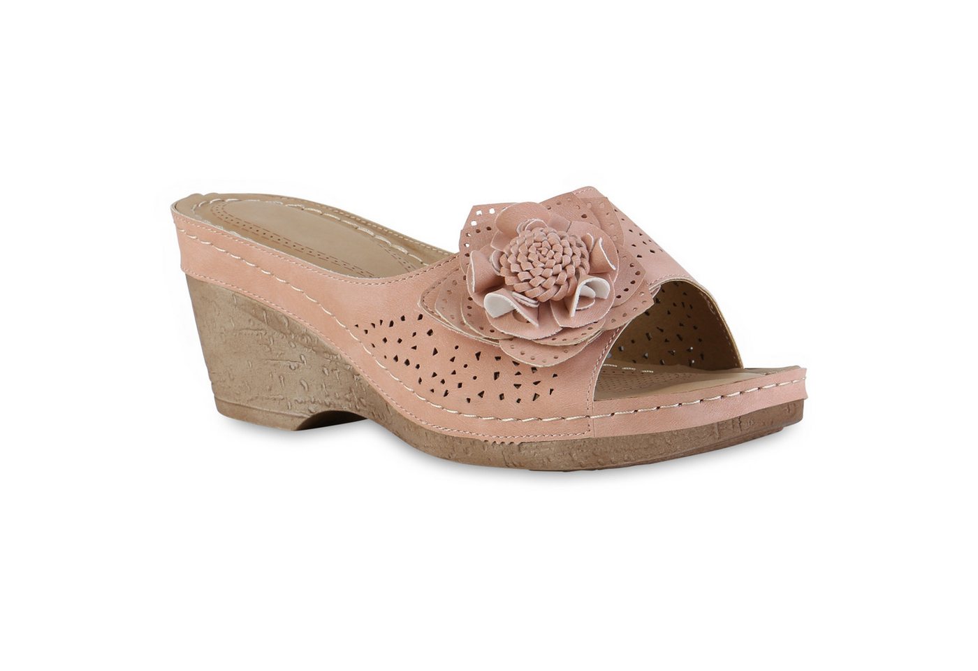VAN HILL 841616 Sandalette Damen Pantoletten Sandaletten Bequeme Blumen Komfort