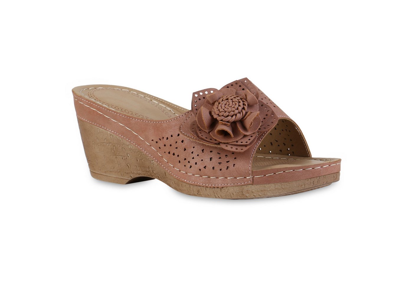 VAN HILL 841616 Sandalette Damen Pantoletten Sandaletten Bequeme Blumen Komfort
