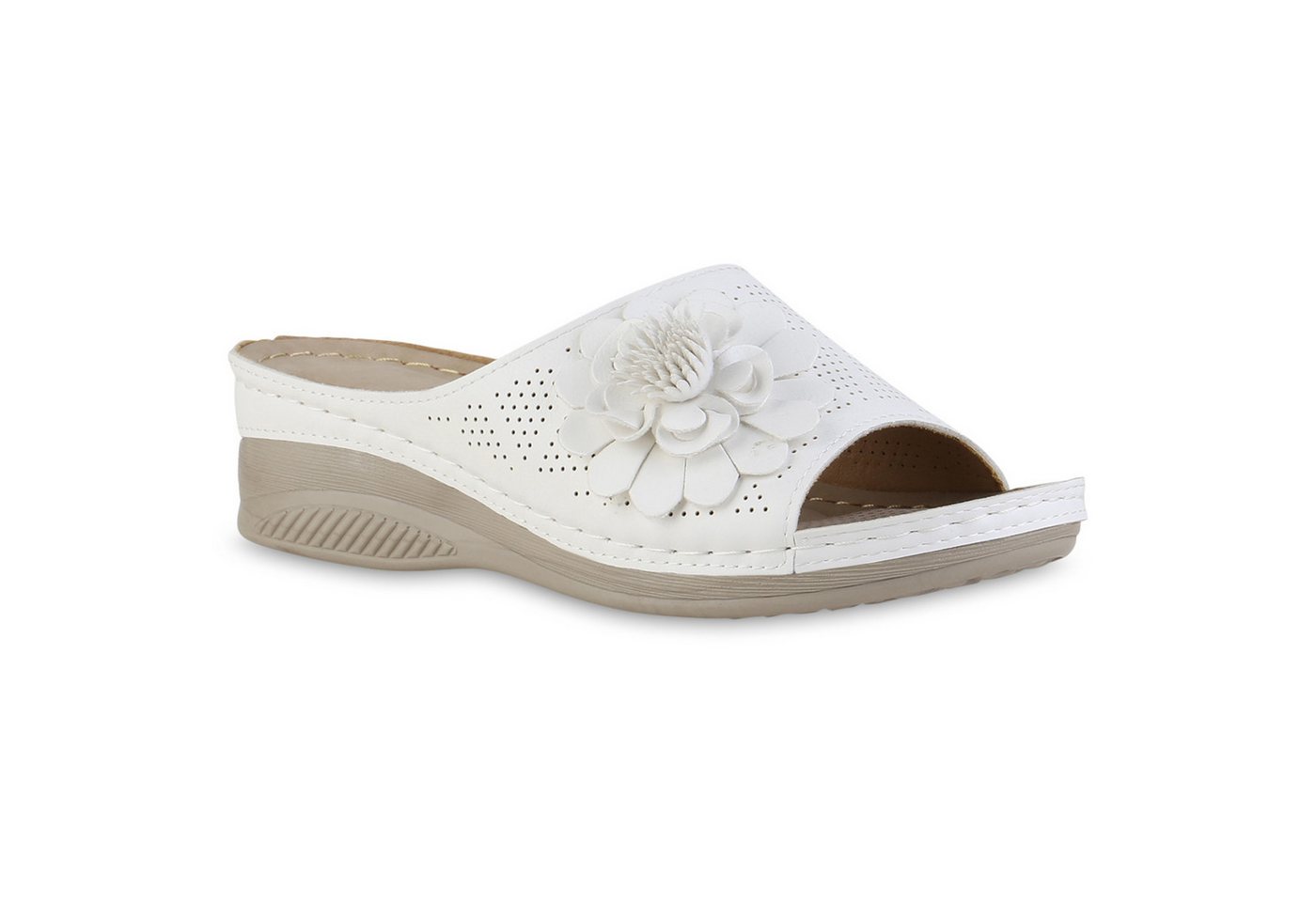 VAN HILL 841617 Sandalette Damen Pantoletten Sandaletten Bequem Blumen Cut-Out Komfort