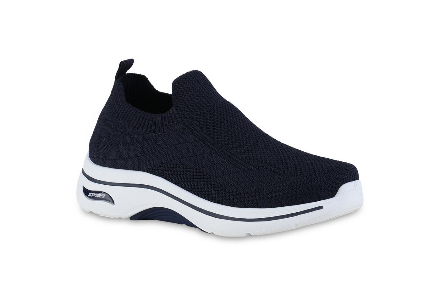 VAN HILL 841625 Laufschuh Damen Slip Ons Sportschuhe Sportliche Strick Profil-Sohle (blau)