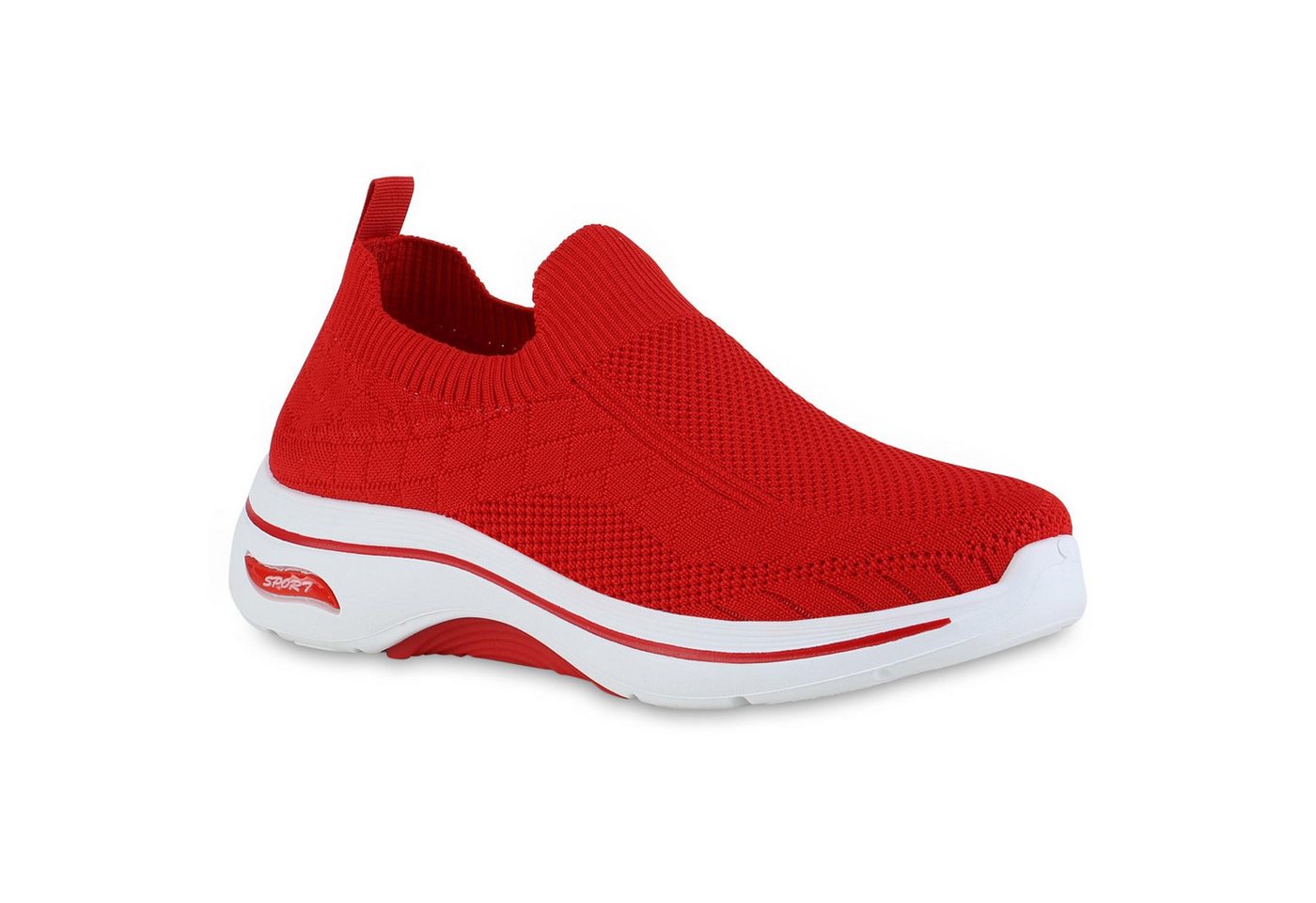 VAN HILL 841625 Laufschuh Damen Slip Ons Sportschuhe Sportliche Strick Profil-Sohle (rot)