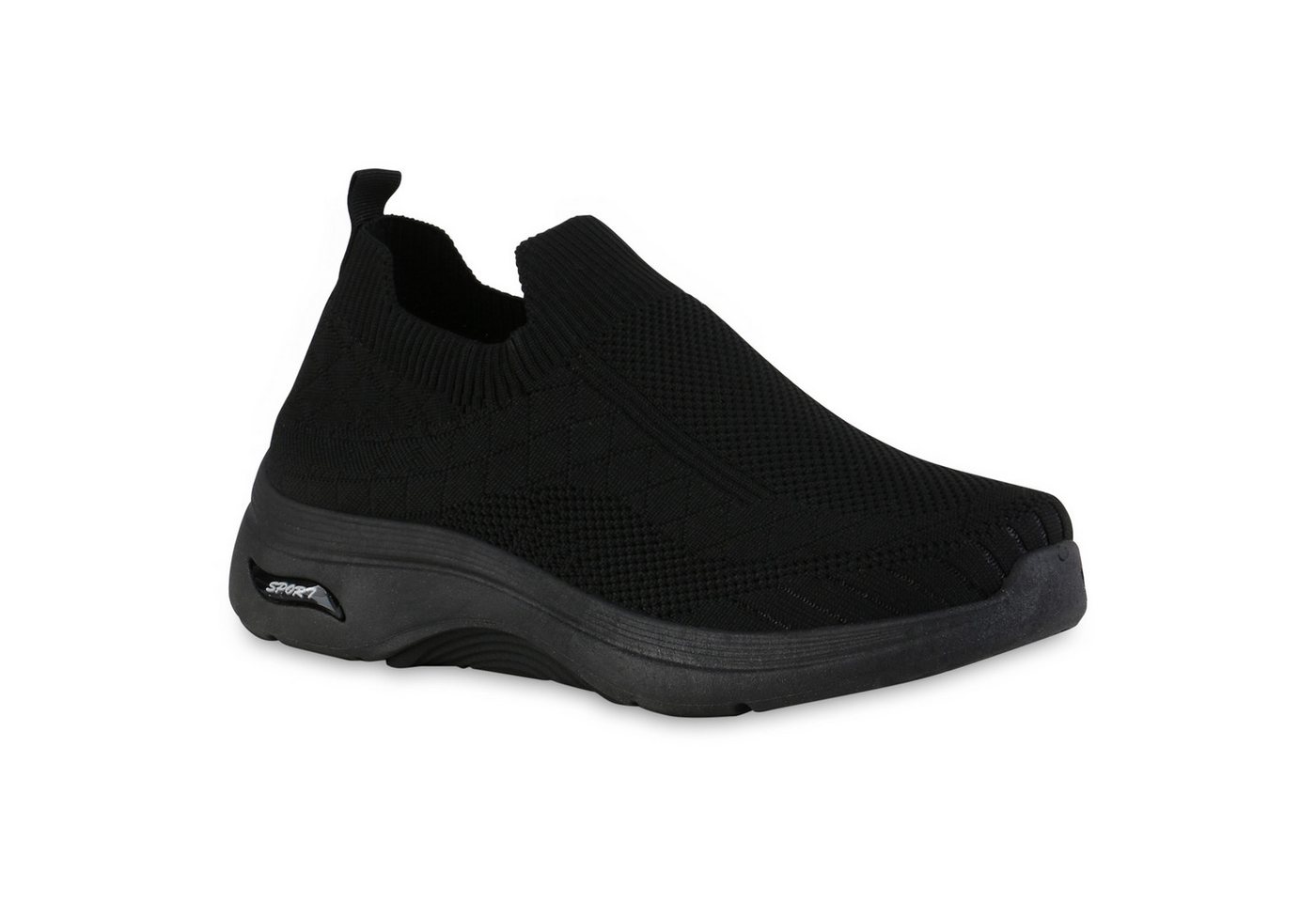 VAN HILL 841625 Laufschuh Damen Slip Ons Sportschuhe Sportliche Strick Profil-Sohle (schwarz)