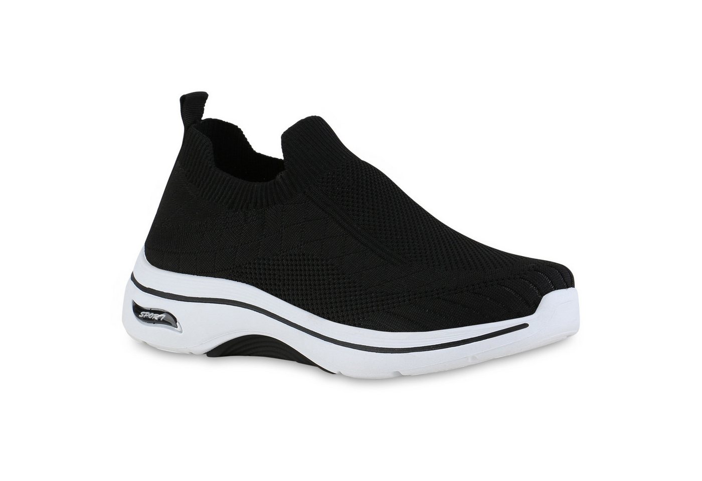VAN HILL 841625 Laufschuh Damen Slip Ons Sportschuhe Sportliche Strick Profil-Sohle (schwarz)