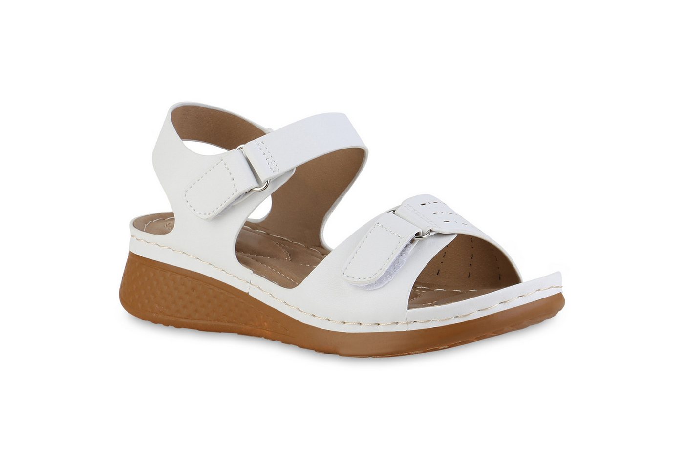 VAN HILL 841627 Sandale Damen Komfort Sandalen Bequem Cut-outs Freizeit Leder-Optik