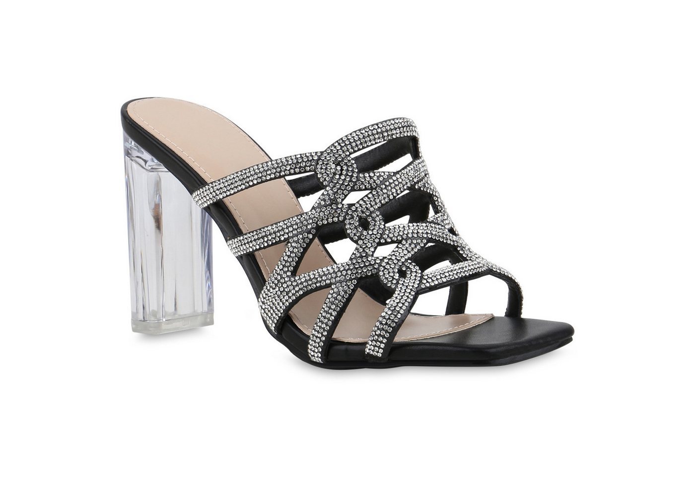 VAN HILL 841642 Sandalette Damen Pantoletten Sandaletten Strass Party Cut-Outs