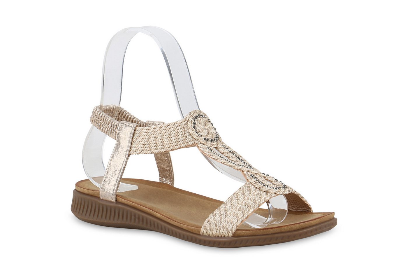 VAN HILL 841643 Riemchensandale Damen Riemchensandalen Sandalen Bequeme Strass Cut-Outs