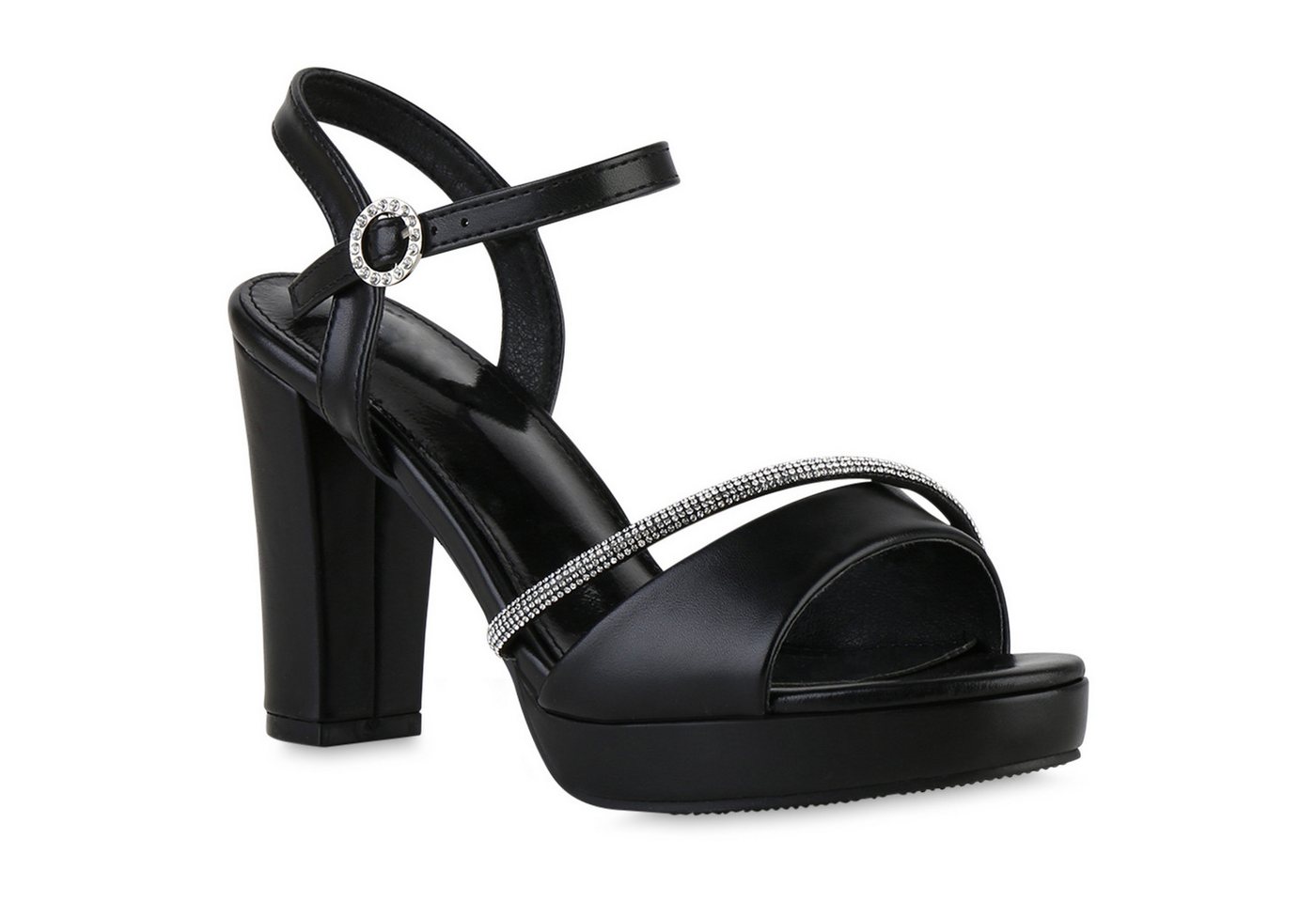 VAN HILL 841712 Riemchensandalette Damen Riemchensandaletten Sandaletten Strass Plateau Vorne