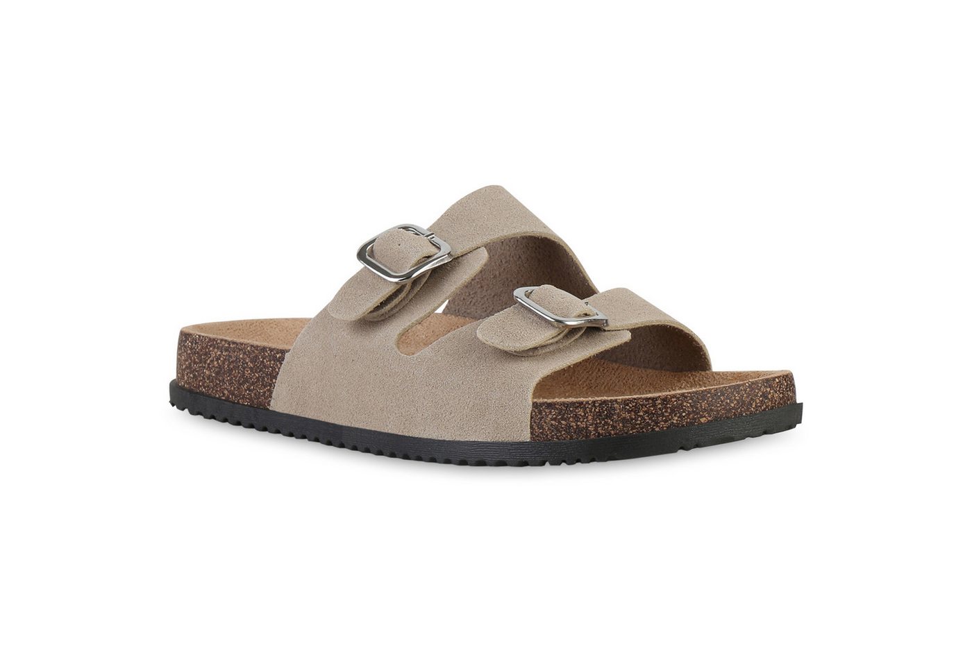 VAN HILL 841734 Pantolette Damen Pantoletten Sandalen Bequeme Korkoptik Profil-Sohle